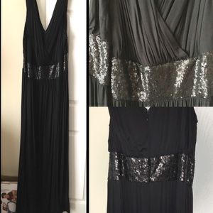 ASOS Curve Black Sequin Deep V Neck Evening Gown.